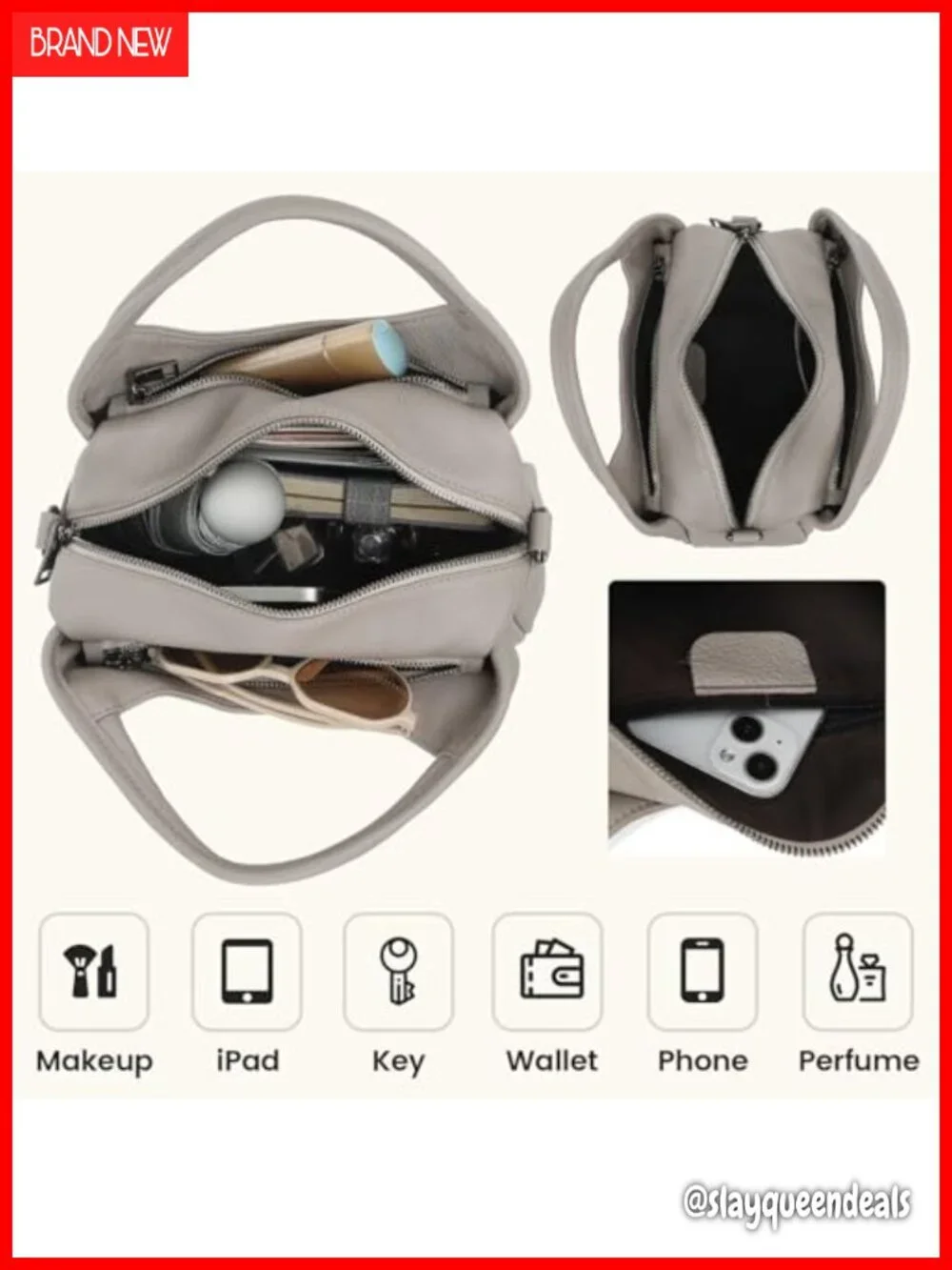 Genuine Leather Hobo Tote Satchel with Detachable Strap - 5 Pockets Purse for